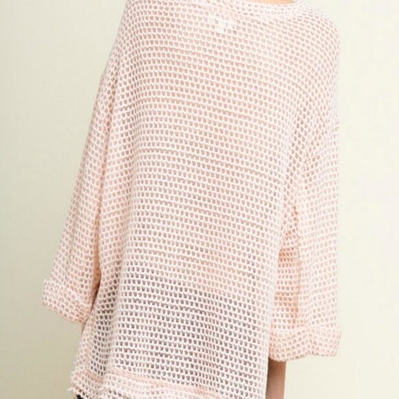 NWT Umgee Baby Pink High Low Waffle Knit Top Size Small Cotton 3/4 Sleeve Boho S - Picture 8 of 15